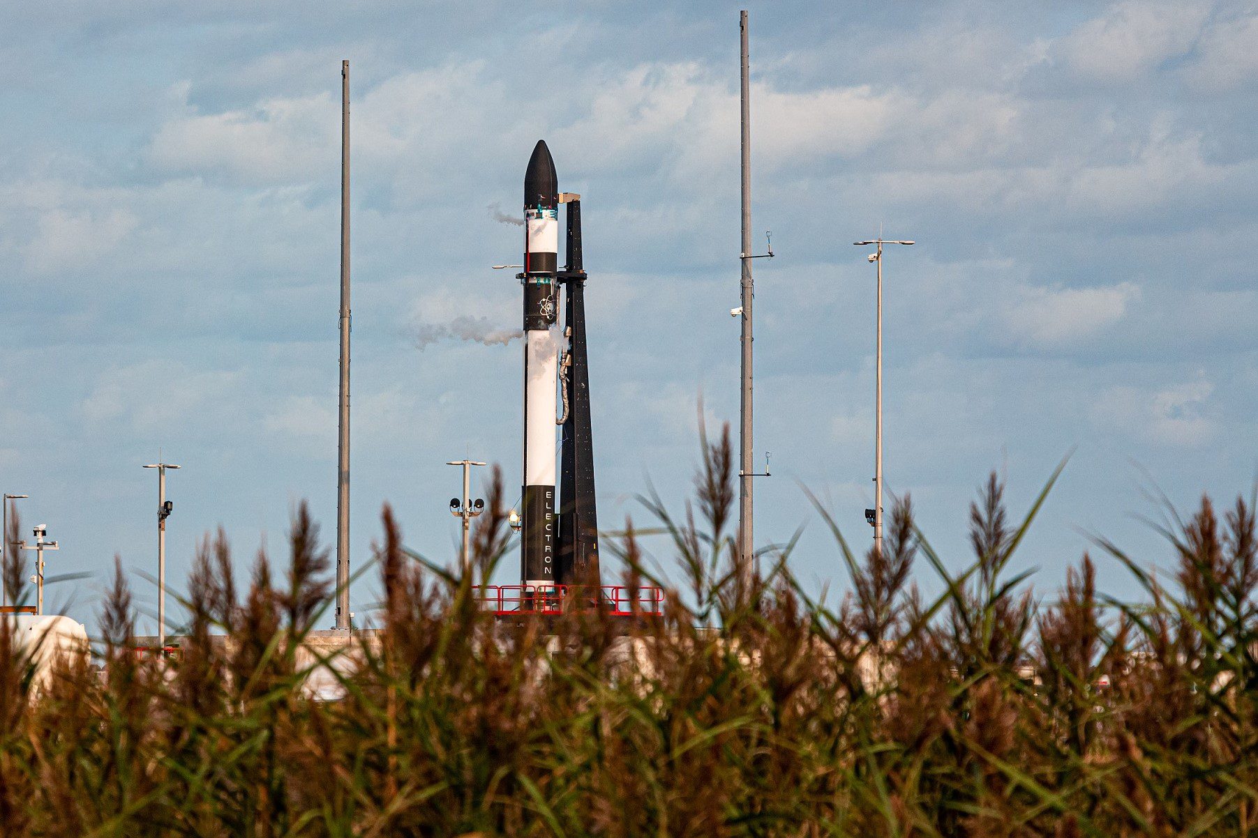 Rocket Lab's 59-foot Electron rocket at the company's Launch Complex-2 on NASA's Wallops Island.