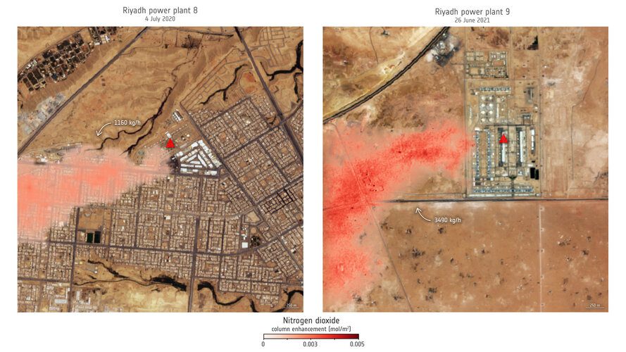 Nitrogen dioxide plumes over Saudi Arabia