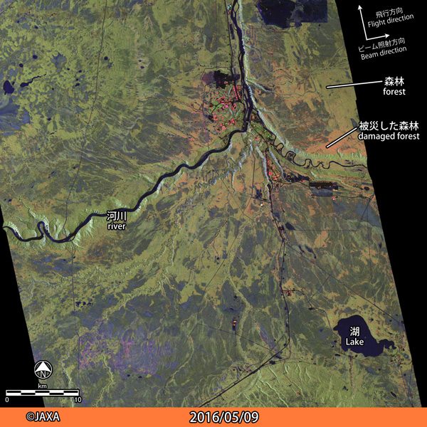 PALSAR-2 images around Fort McMurray, Alberta (May 9, 2016).