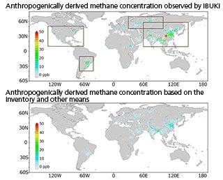 IBUKI methane observation data: close correlation between methane concentration and human activity